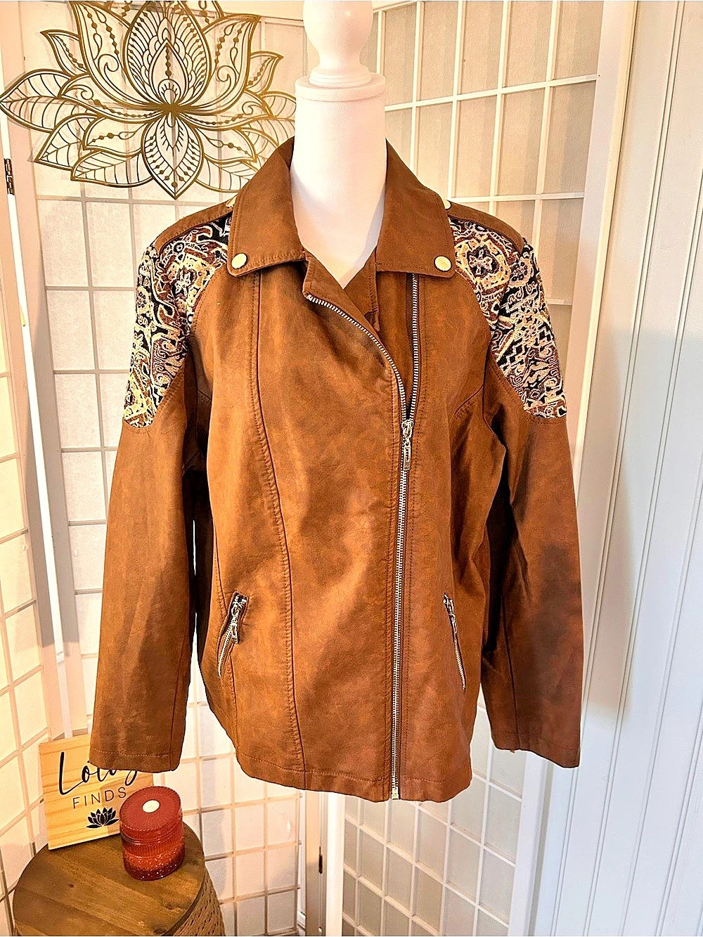 Chico's Brown Embellished Leather Jacket Size 2